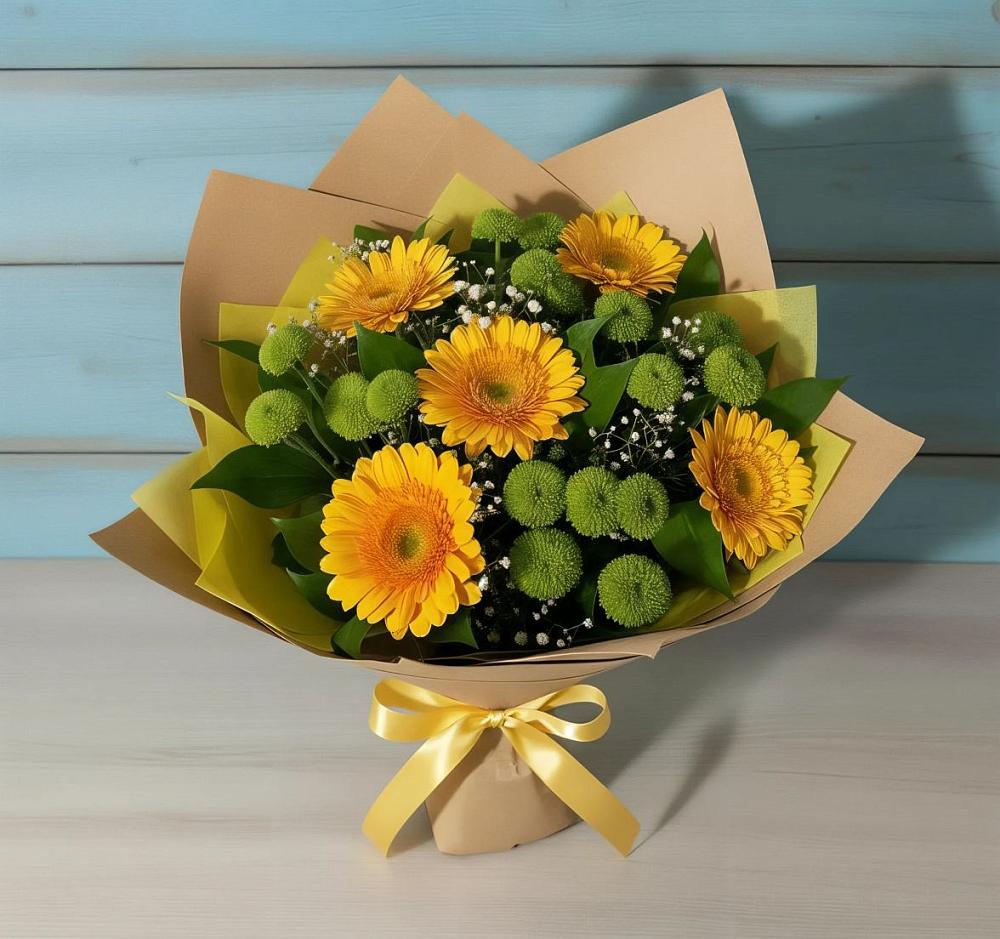 Букет цветов из: Герберы и Хризантемы в Темнолесской