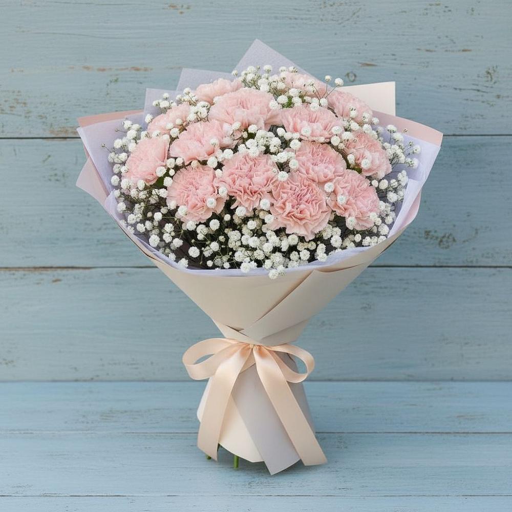 Букет Нежность рассвета в Темнолесской Букет цветов из: Гвоздики в Темнолесской