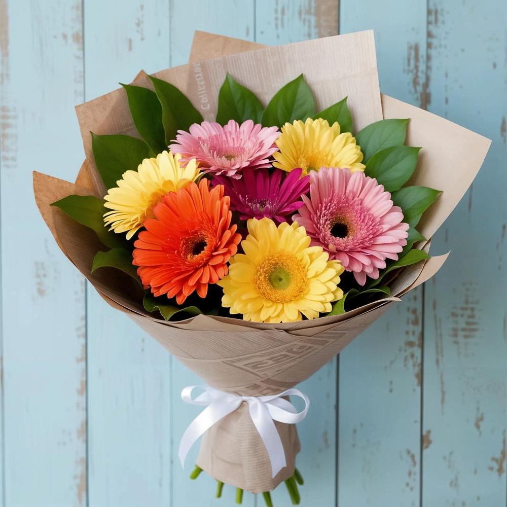 Букет яркий день в Темнолесской Букет цветов из: Герберы в Темнолесской