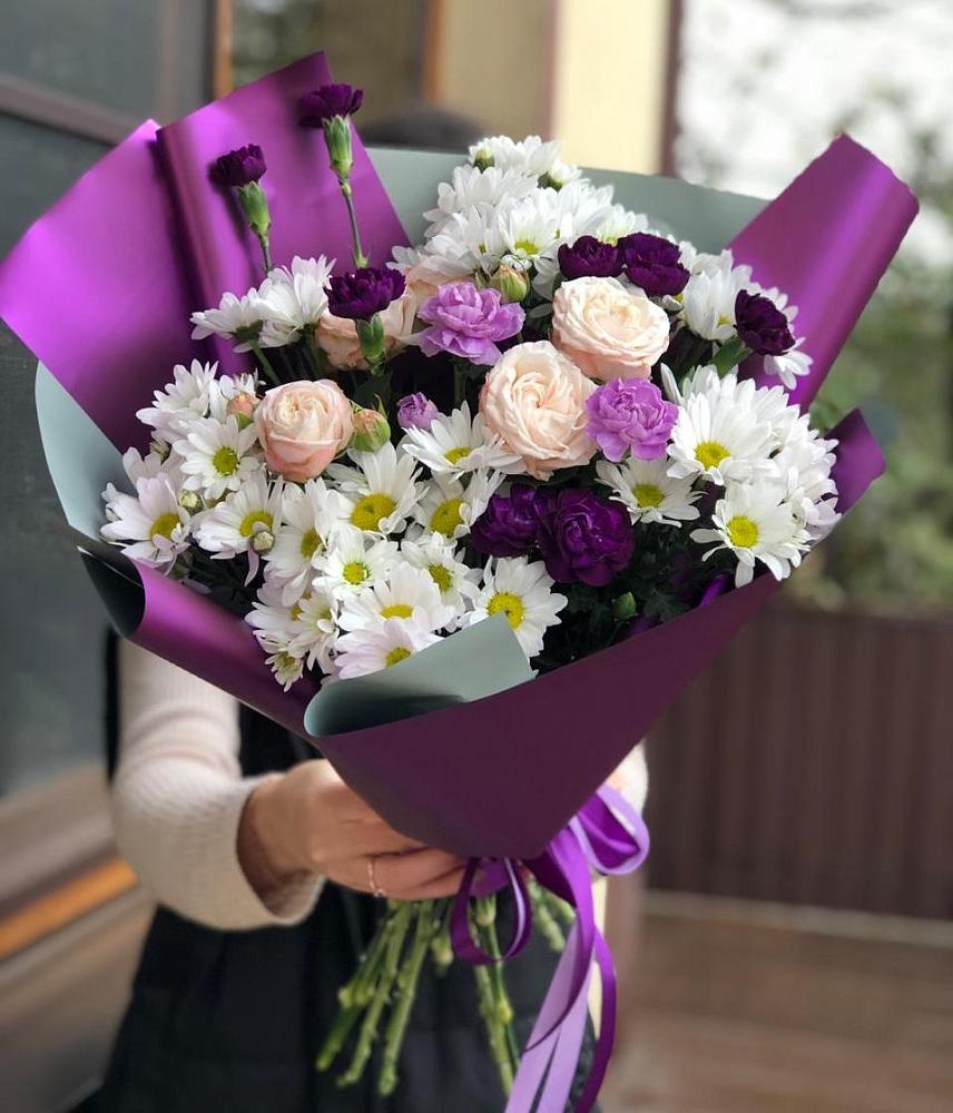 Букет цветов из: Хризантемы, Гвоздики и Розы в Темнолесской