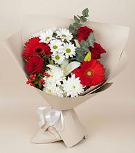 Букет цветов из:  Розы, Хризантемы, Герберы и Лилии в Темнолесской