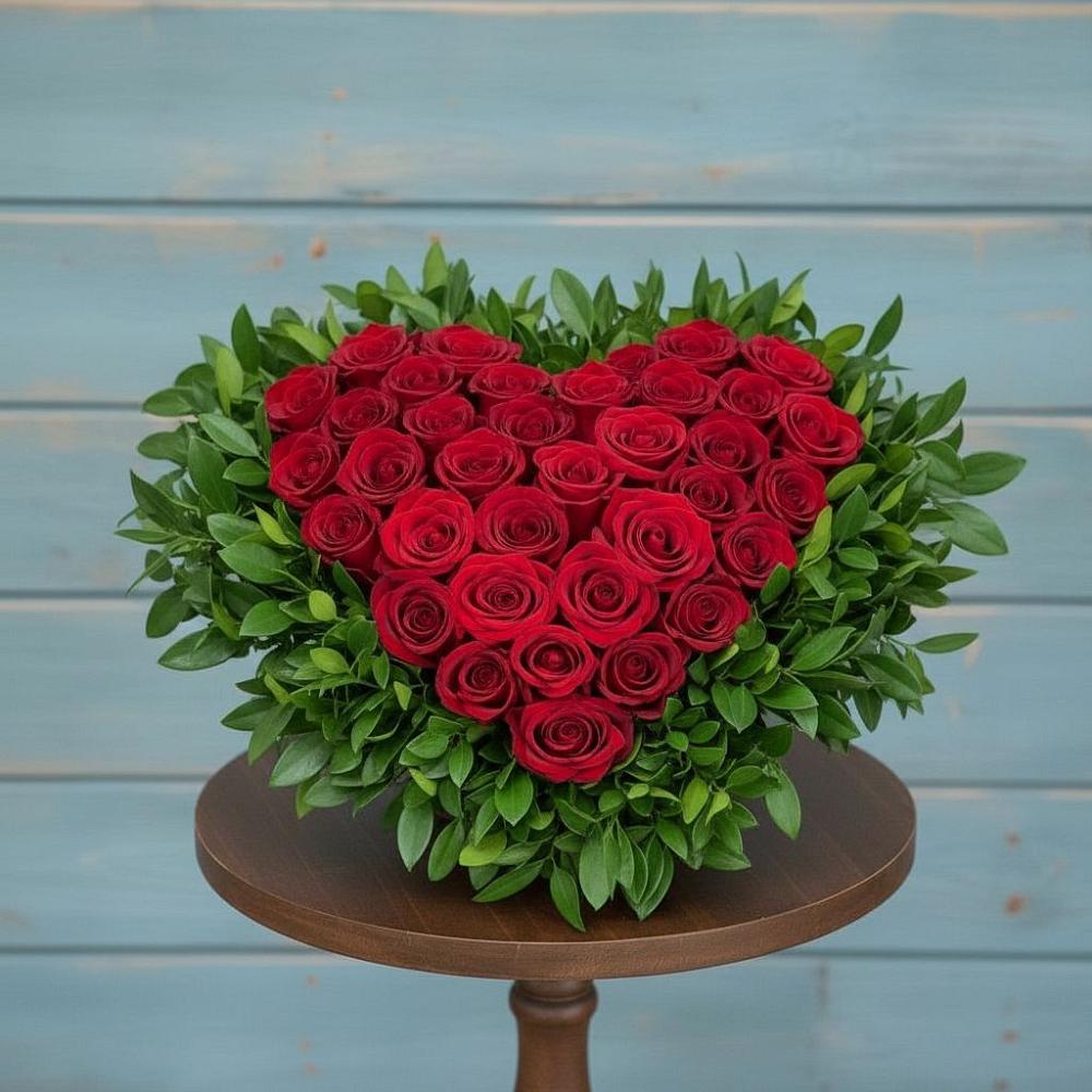 Композиция Сердце в любви в Темнолесской Цветочная композиция из Розы в виде сердца в Темнолесской