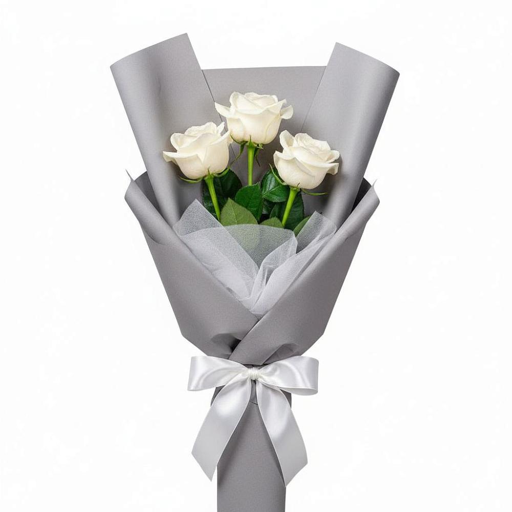 Букет 3 белые розы в Темнолесской Букет 3 белые розы в Темнолесской