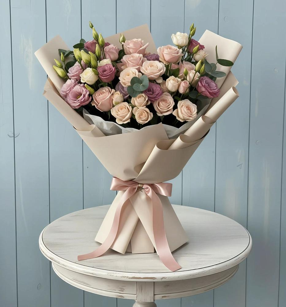 Букет цветов из: Розы и Лизиантусы в Темнолесской