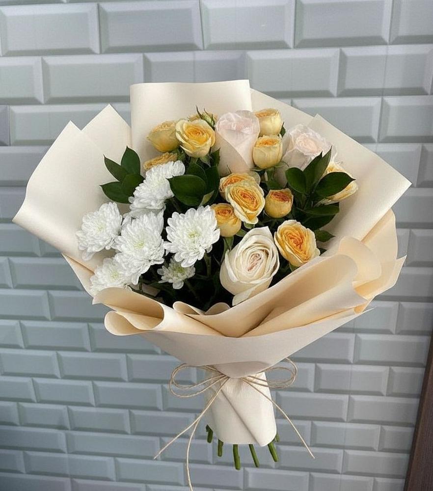 Букет цветочный вальс в Темнолесской Букет цветов из: Розы и Хризантемы в Темнолесской