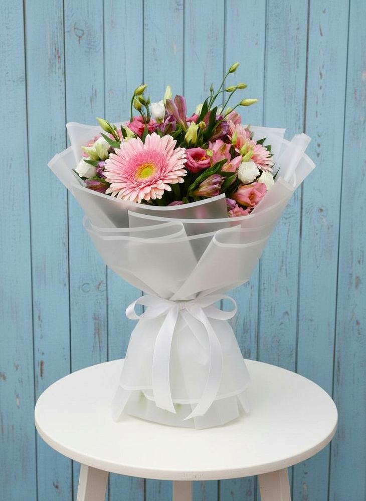 Букет цветов из: Герберы, Альстромерии и Лизиантусы в Темнолесской