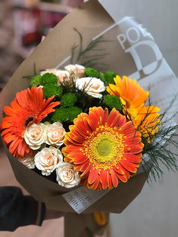 Букет цветов из: Герберы, Хризантемы и Розы в Темнолесской